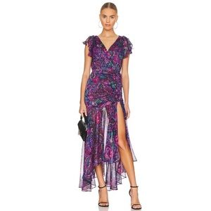 Misa Los Angeles Colette Ruched Floral Print Midi Dress